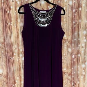Ronni Nicole Size 14 Jeweled Neckline Eggplant Tent Dress Sleeveless